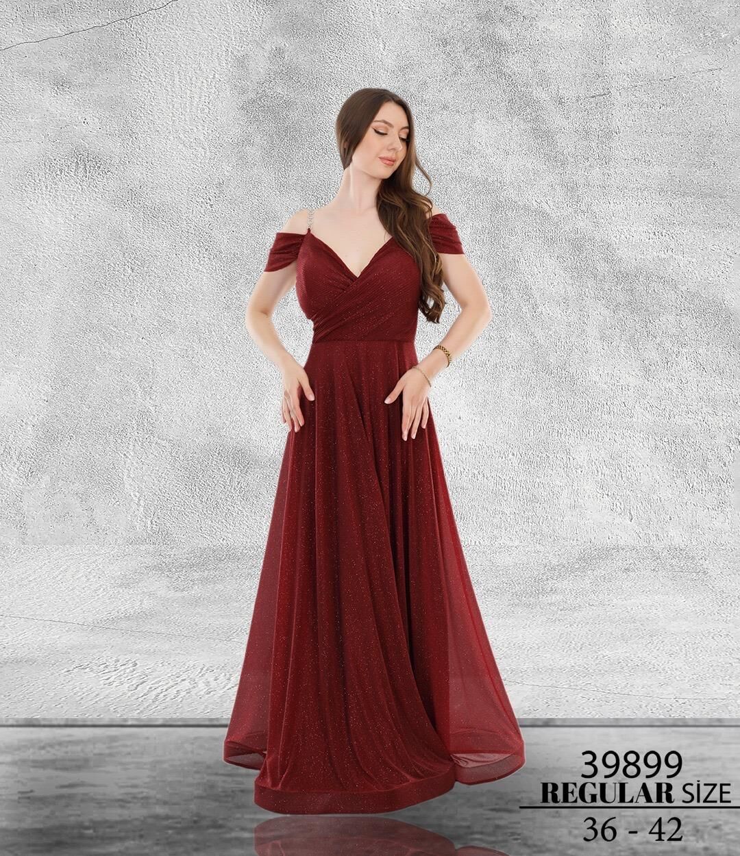 Bijutek Bordo Maxi Sıfır Kol Simli Tül Abiye