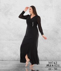 Bijutek Siyah Maxi Uzun Kol Poliamid Abiye