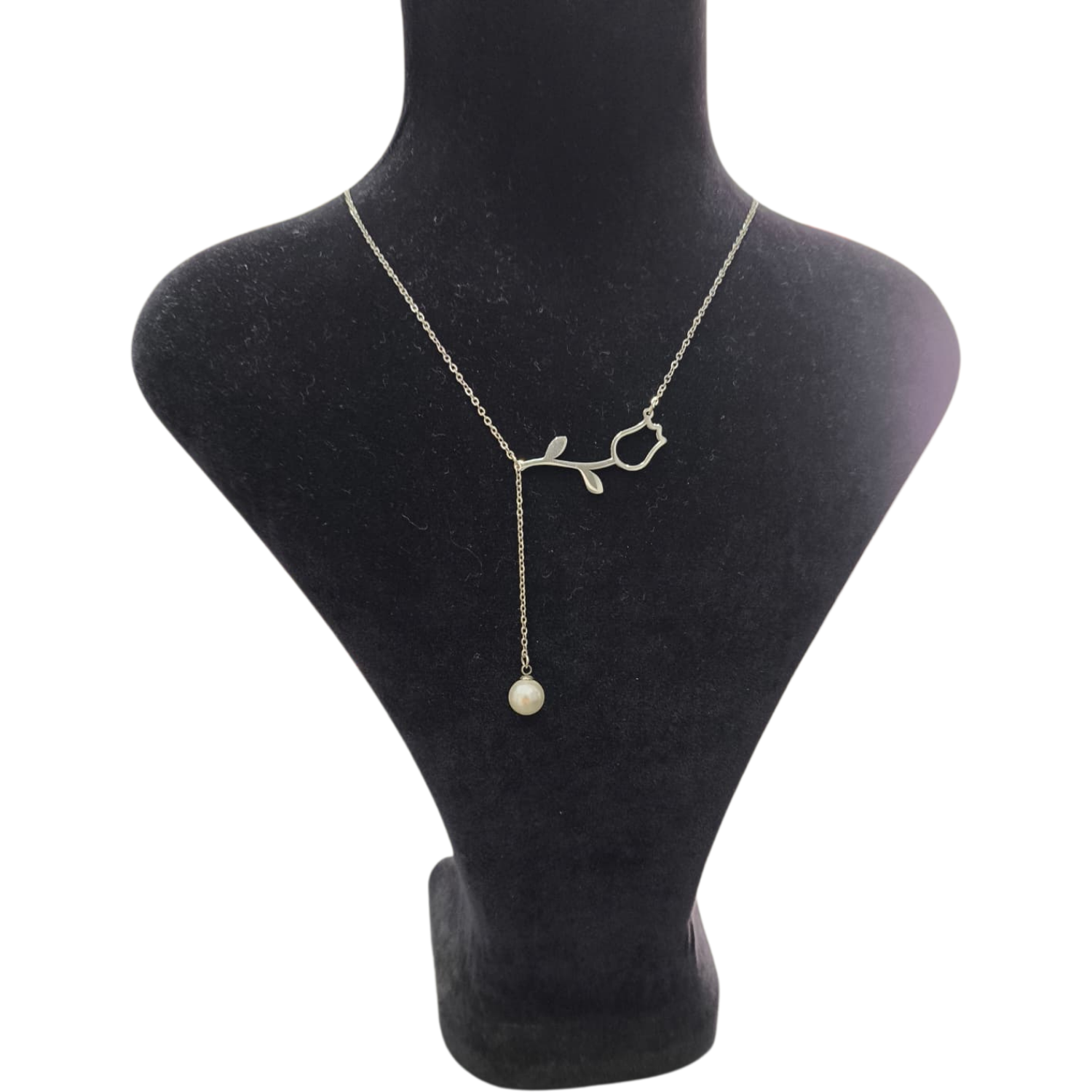 İncili Gül Detaylı Gümüş Çelik Kolye