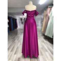 Bijutek Şalkaya Beli Drape İp Askılı Yırtmaçlı Uzun Saten Abiye