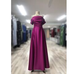 Bijutek Şalkaya Beli Drape İp Askılı Yırtmaçlı Uzun Saten Abiye