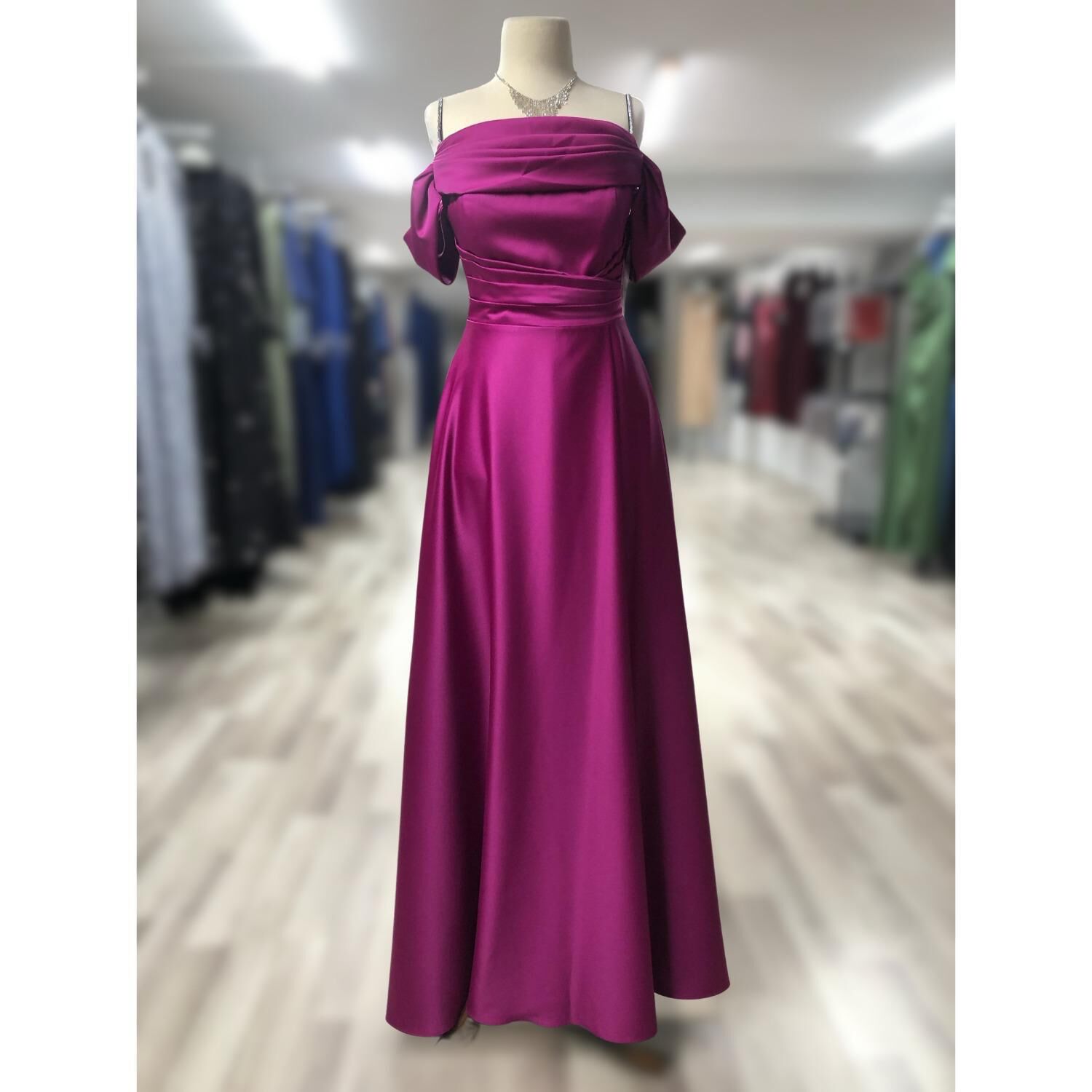 Bijutek Şalkaya Beli Drape İp Askılı Yırtmaçlı Uzun Saten Abiye