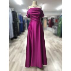 Bijutek Şalkaya Beli Drape İp Askılı Yırtmaçlı Uzun Saten Abiye