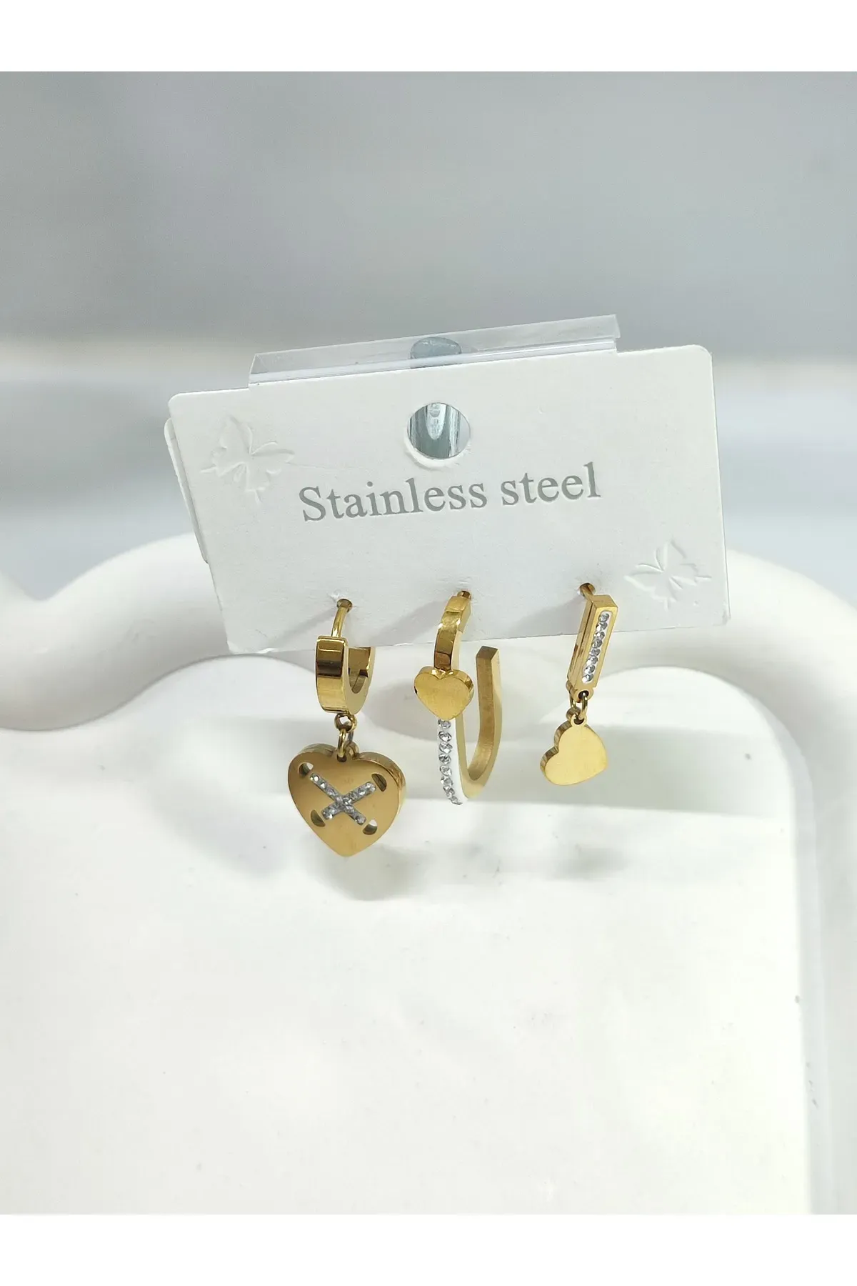 Üçlü Model Gold Renk Kadın Çelik Küpe