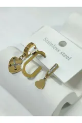 Üçlü Model Gold Renk Kadın Çelik Küpe