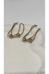 Sallantılı Ucu Boncuklu Gold Kadın Çelik Küpe