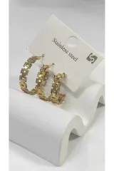 Üçlü Model Gold Kadın Çelik Küpe