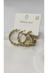Üçlü Model Gold Kadın Çelik Küpe