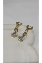 Taşlı Sallantılı Model Gold Kadın Çelik Küpe