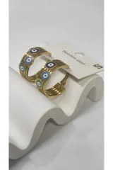 Nazar Boncuklu Halka Gold Çelik Kadın Küpe