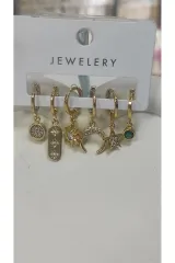 Bijuteri Gold Taşlı Çoklu Metal Kadın Küpe