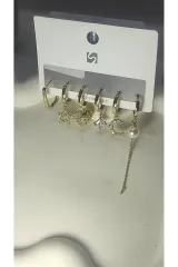 Bijuteri Gold Taşlı Çoklu Metal Kadın Küpe