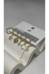 Bijuteri Gold Taşlı Çoklu Metal Kadın Küpe