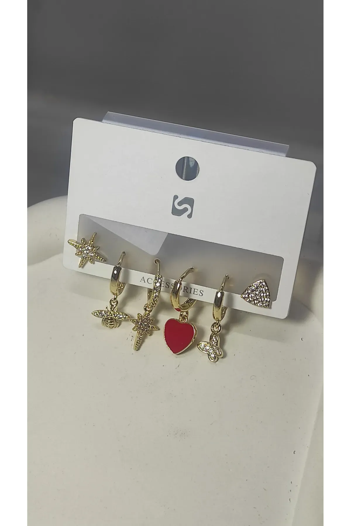 Bijuteri Gold Taşlı Çoklu Metal Kadın Küpe