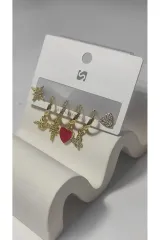 Bijuteri Gold Taşlı Çoklu Metal Kadın Küpe