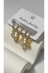 Bijuteri Gold Taşlı Çoklu Metal Kadın Küpe