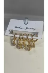 Bijuteri Gold Taşlı Çoklu Metal Kadın Küpe