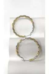 Bijuteri Gümüş-Gold Renk Metal Halka Kadın Küpe
