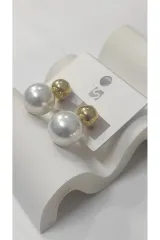 Bijuteri Gold İncili Metal Kadın Küpe