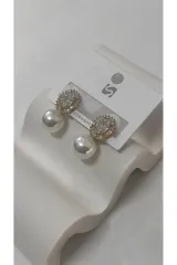 Bijuteri Gold Taşlı ve İncili Metal Kadın Küpe