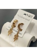 Stainless Steel Erkek Desenli ve Sallantılı Çelik Küpe