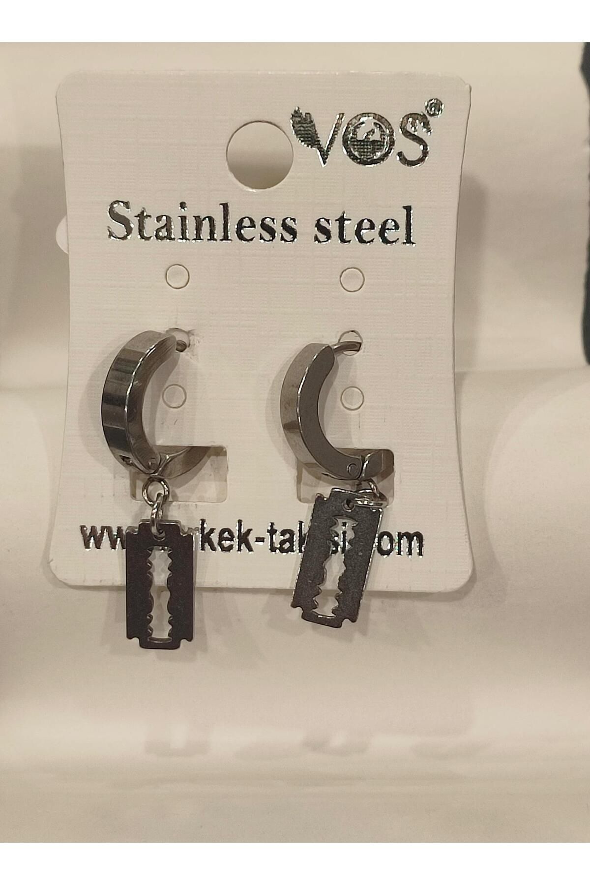 Stainless Steel Erkek Desenli ve Sallantılı Çelik Küpe