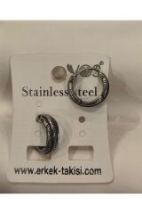 Stainless Steel Erkek Desenli ve Sallantılı Çelik Küpe