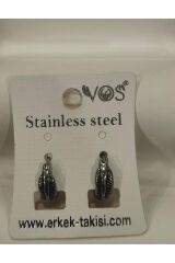 Stainless Steel Erkek Desenli ve Sallantılı Çelik Küpe