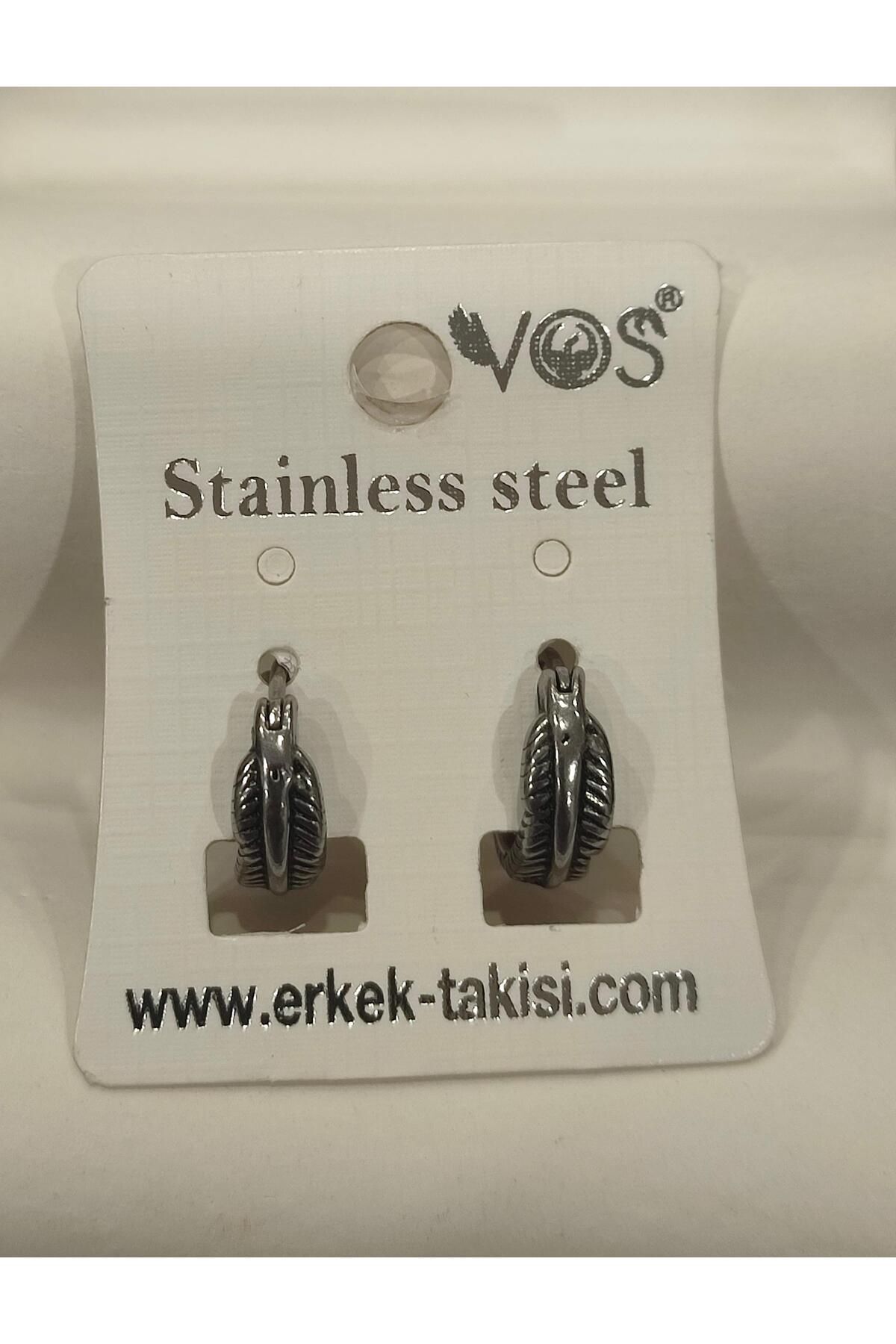 Stainless Steel Erkek Desenli ve Sallantılı Çelik Küpe