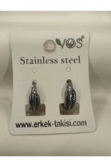 Stainless Steel Erkek Desenli ve Sallantılı Çelik Küpe