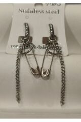 Stainless Steel Erkek Desenli ve Sallantılı Çelik Küpe