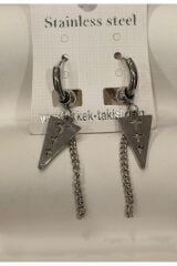 Stainless Steel Erkek Desenli ve Sallantılı Çelik Küpe