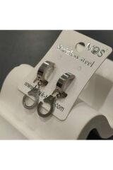 Stainless Steel Erkek Desenli ve Sallantılı Çelik Küpe