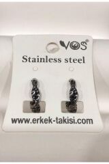 Stainless Steel Erkek Desenli ve Sallantılı Çelik Küpe