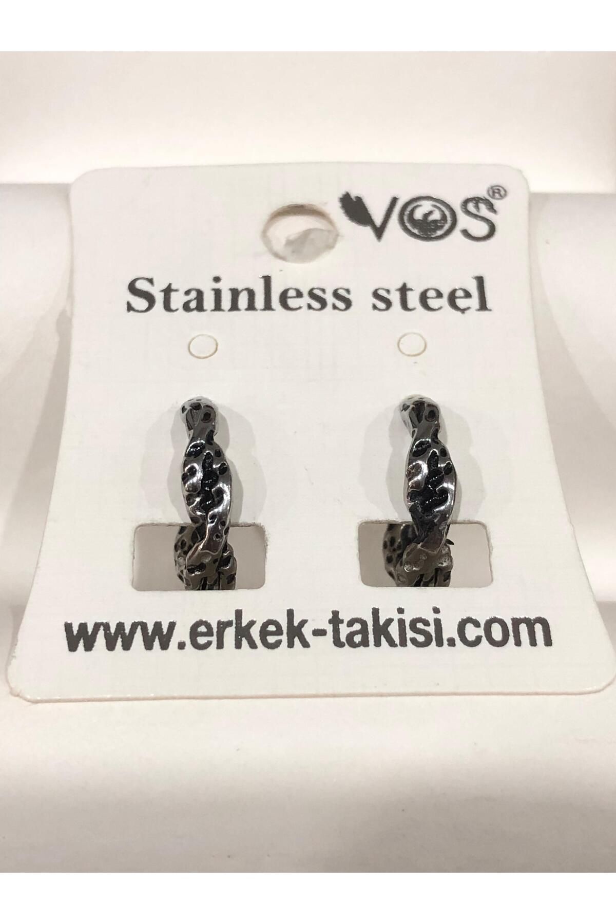 Stainless Steel Erkek Desenli ve Sallantılı Çelik Küpe