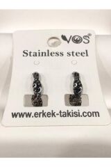 Stainless Steel Erkek Desenli ve Sallantılı Çelik Küpe