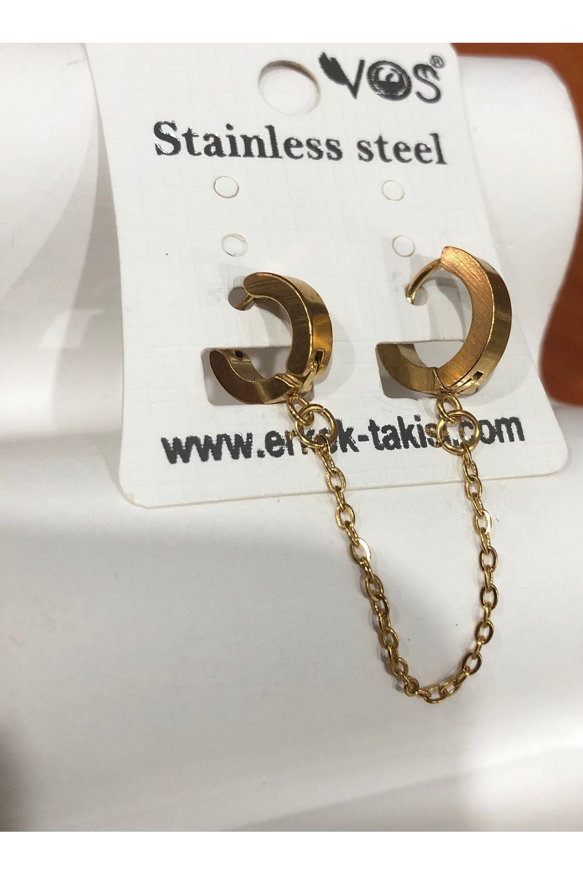 Stainless Steel Erkek Desenli ve Sallantılı Çelik Küpe