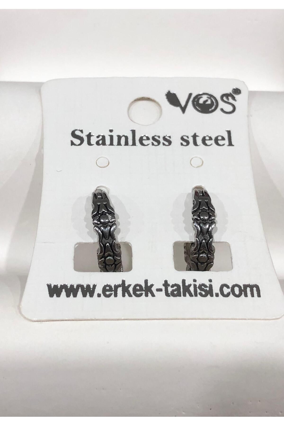 Stainless Steel Erkek Desenli ve Sallantılı Çelik Küpe