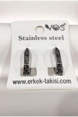 Stainless Steel Erkek Desenli ve Sallantılı Çelik Küpe
