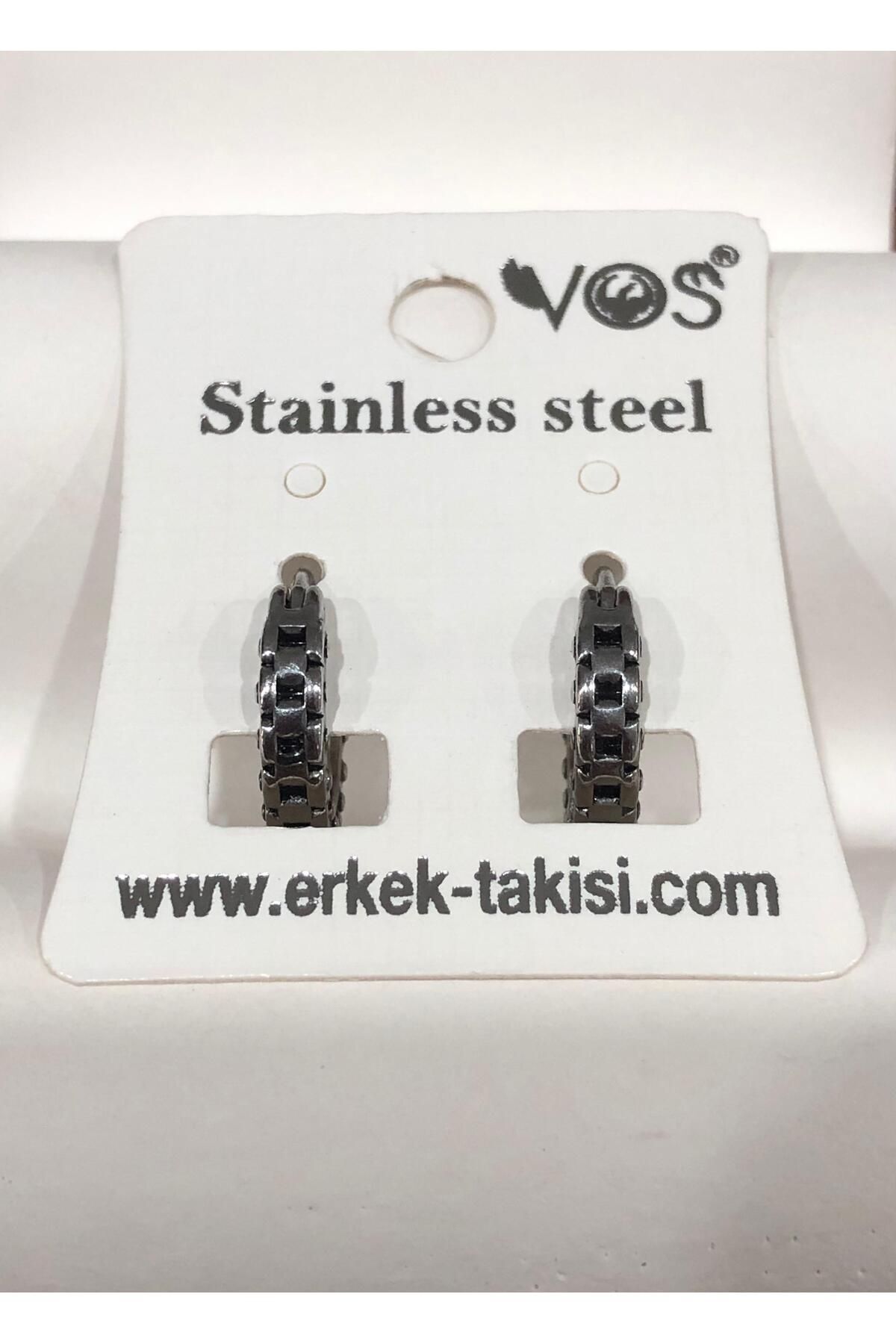 Stainless Steel Erkek Desenli ve Sallantılı Çelik Küpe