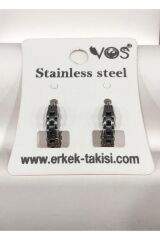 Stainless Steel Erkek Desenli ve Sallantılı Çelik Küpe