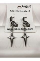 Stainless Steel Erkek Desenli ve Sallantılı Çelik Küpe