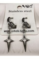 Stainless Steel Erkek Desenli ve Sallantılı Çelik Küpe