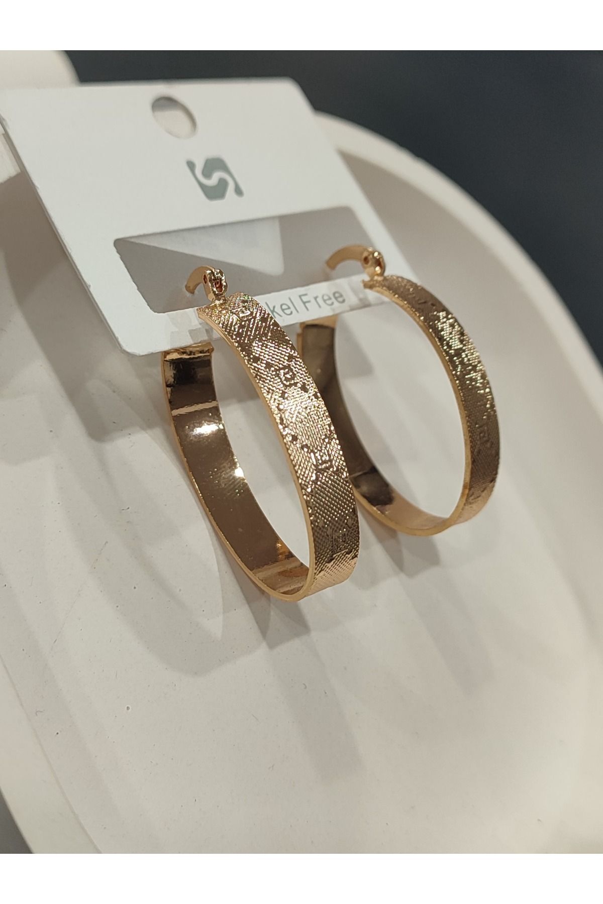 Bijuteri Gümüş - Gold Taşlı Metal Kadın Küpe Jewelry