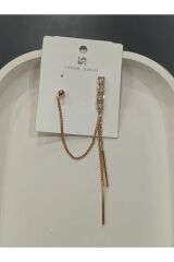 Bijuteri Gümüş - Gold Taşlı Metal Kadın Küpe Jewelry