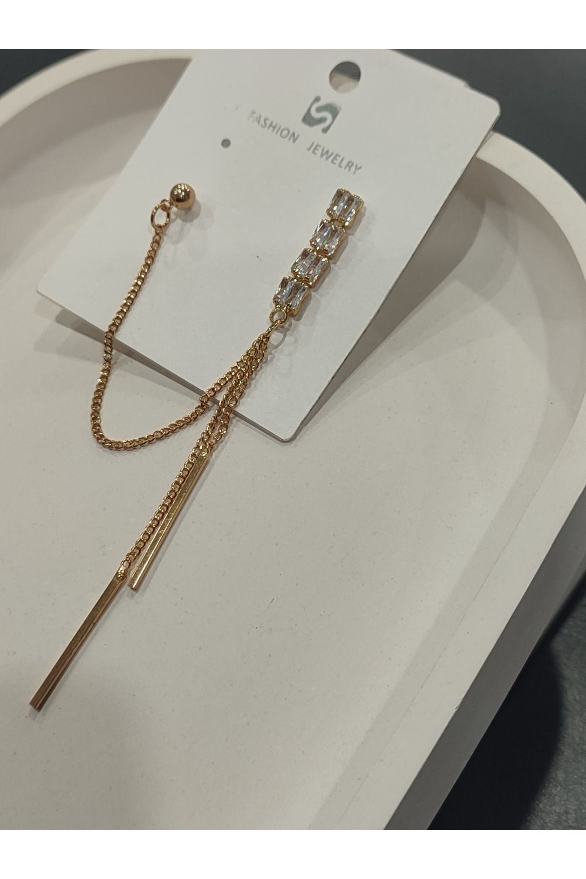 Bijuteri Gümüş - Gold Taşlı Metal Kadın Küpe Jewelry