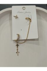 Bijuteri Gümüş - Gold Taşlı Metal Kadın Küpe Jewelry