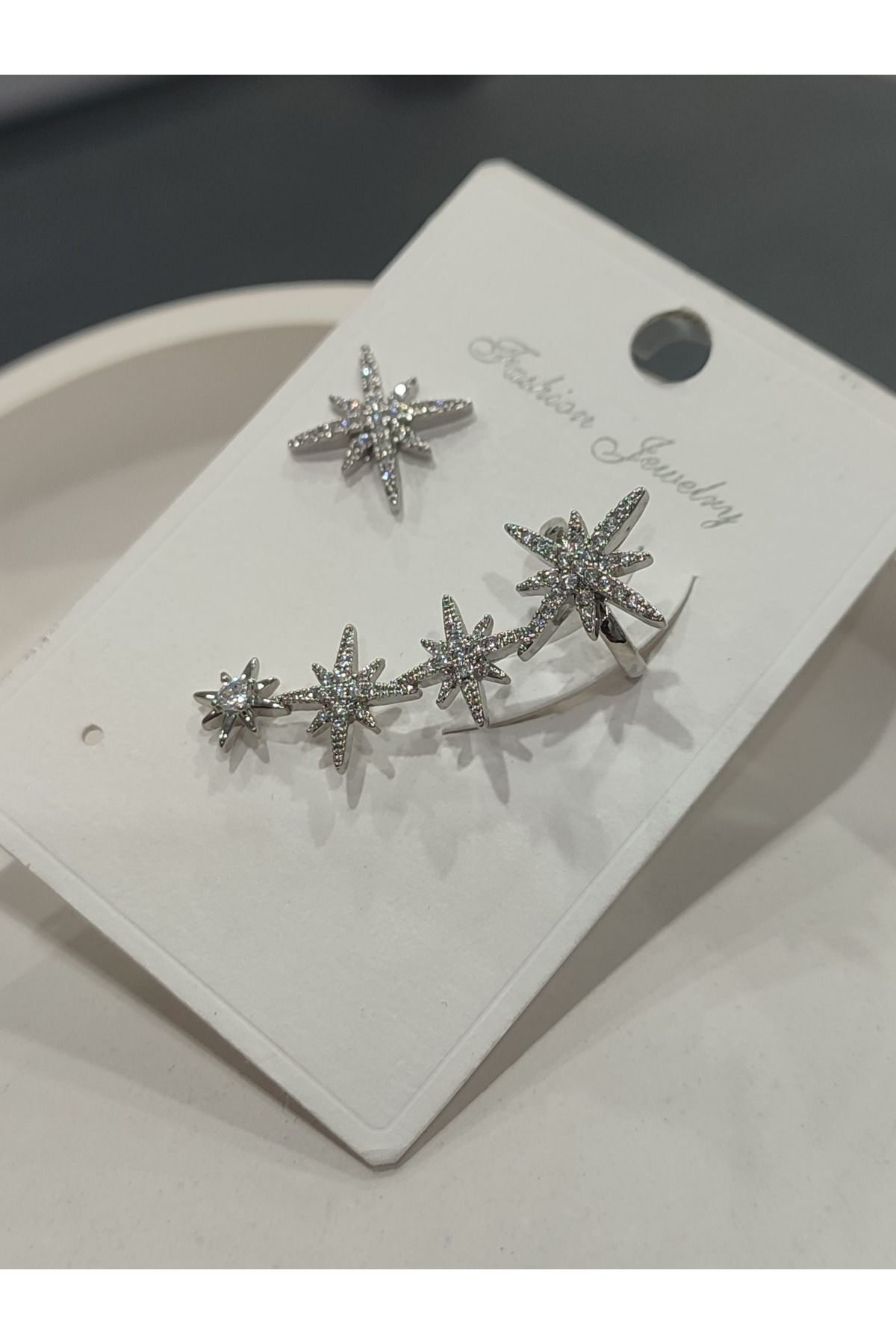 Bijuteri Gümüş - Gold Taşlı Metal Kadın Küpe Jewelry