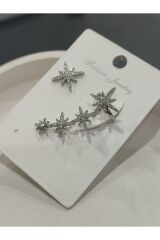 Bijuteri Gümüş - Gold Taşlı Metal Kadın Küpe Jewelry