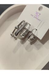 Bijuteri Gümüş Taşlı - İncili - Kalp ve Kelebek Desenli Sallantılı Çoklu Metal Kadın Küpe Jewelry